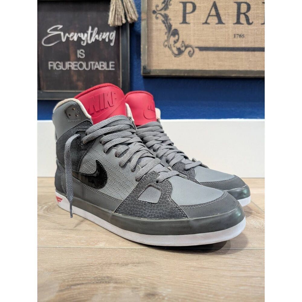 Nike Flight AC High Tops Grey Red Mens 12 Nubuck Leather 577128-003 2013 RARE - Picture 3 of 16